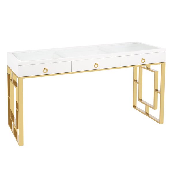Alizai Slaystation Skylar Modern Desk with 3 Drawers, Dresser Desk with  Golden Colored Metal Legs